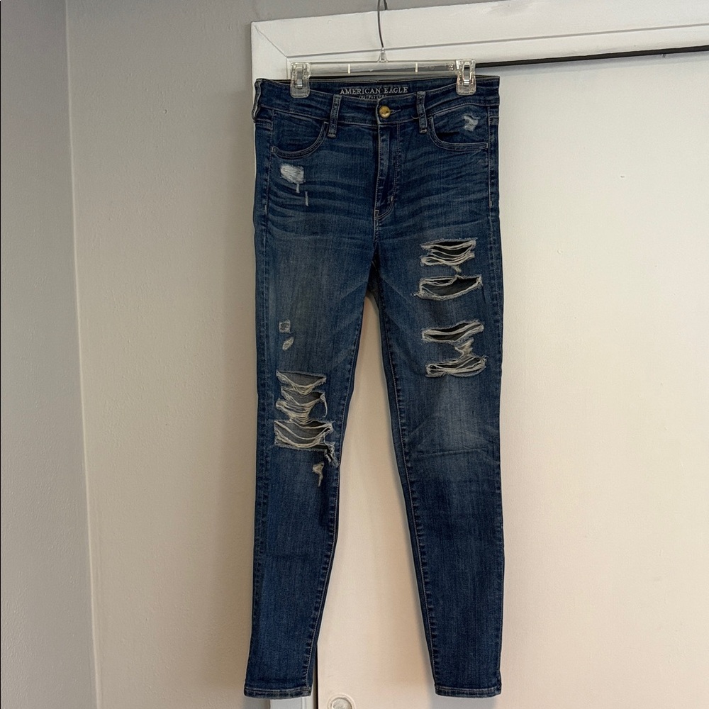 American Eagle Outfitters Women's Ripped Dark Blue Skinny Jeans